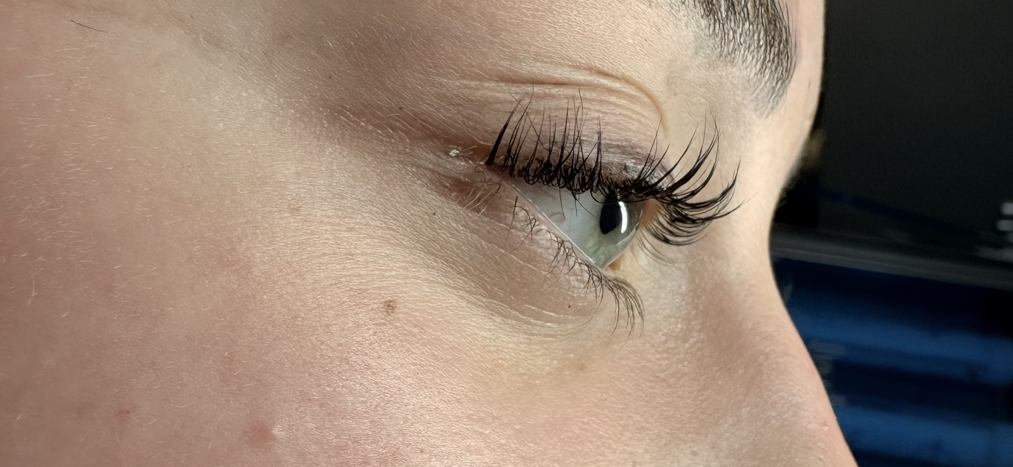 Close-up photograph showing lashes after a lash lift and tint