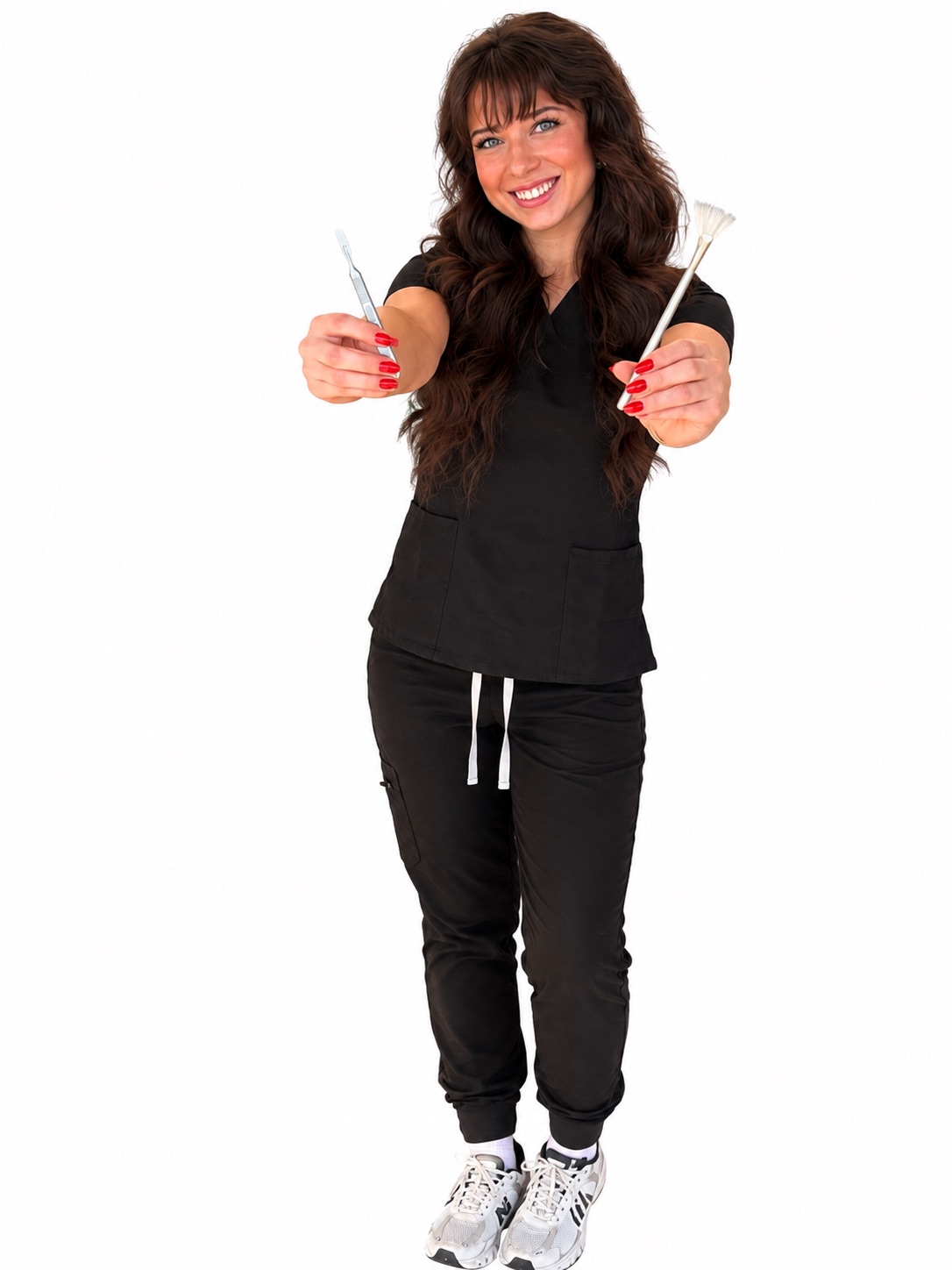 Sheridan smiling while presenting two professional skincare tools